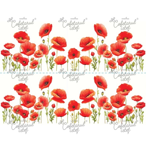 Printed Sugar Paste Flowers Model 9 - 2 Side Decorations Cake 10 x 28 cm, A4 - Confectioner Istet