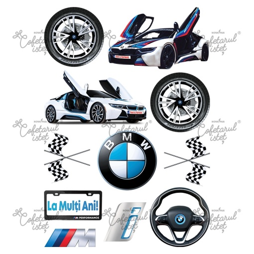 Printed Sugar Paste For Him Model 10 BMW, 11 Decorations Ø 3.5 - 12 cm, A4 - Confectioner Istet