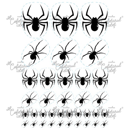 Printed Sugar Paste Halloween Model 1, Spider 36 Decorations Ø 2.5 - 7.5 cm , A4 - Confectioner Istet