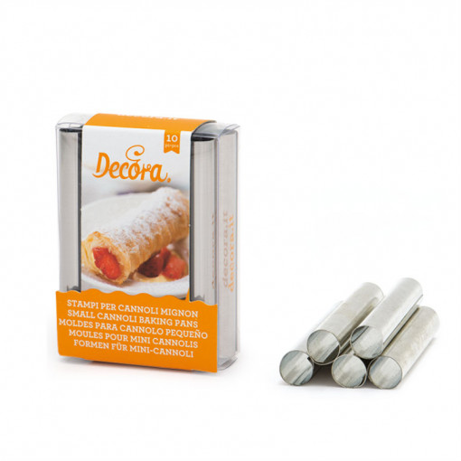 Rozsdamentes acél hengeres sütőformák tekercsek és Cannoli Mignon R1.3xH8cm, 10 darabos készlet