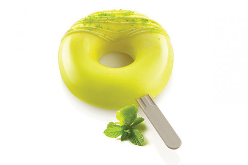 Silicon Ice Cream Tin Donuts, 2 moulds x 4 cavities Ø 8 x H 2.25 cm + tray + 50 sticks