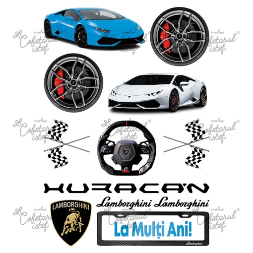 Захарна паста с печат за него, модел 15 Lamborghini, 12 декорации Ø 3,5 - 17 см, A4 - Сладкарски изделия