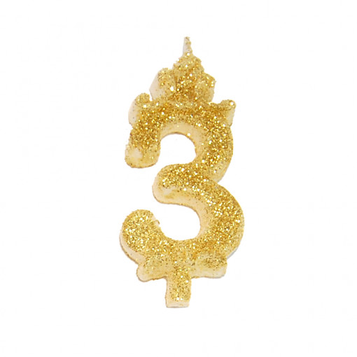 Свещ за торта H 8,5 cm, Фигура 3, Златна