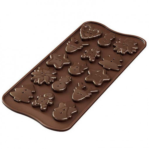 Силиконова форма Praline Silikomart Christmas 3,5 x 3,5 x H 0,6 cm, 4 ml, 15 кухини (SCG41)