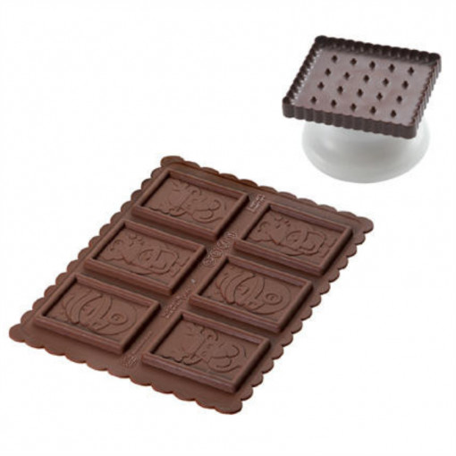 Biscuiti - Rectangle Cutter 4.7x5.7xH0.5cm, Silicone Shape Om Zapada, 6 cav. (CKC01)
