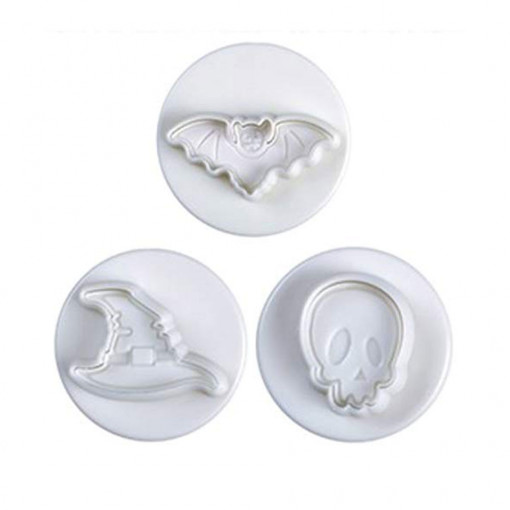 Biscuits or Halloween Decorations - Plastic Cutters with Extractor Ø 3 - 5.5 cm, Set of 3 pcs