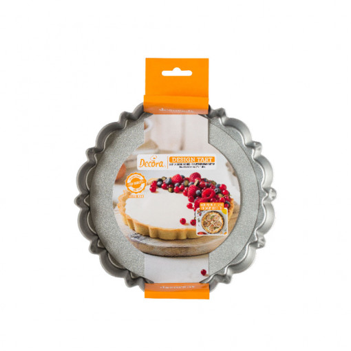Cake Tray with Scalloped Edges and Removable Base, Ø 20 x H 3 cm, Non-stick Aluminium