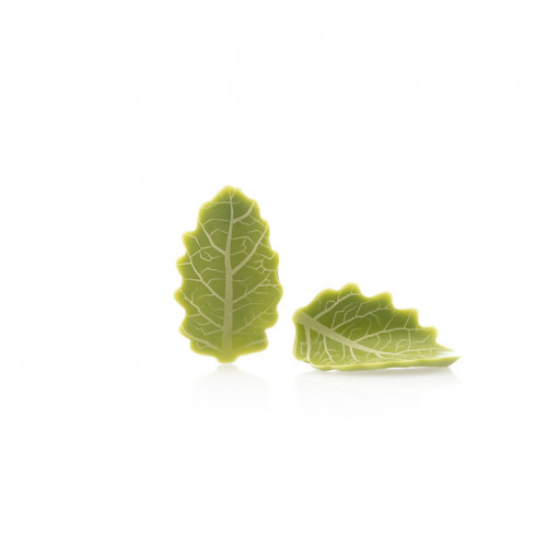 Csokoládé dekorációk Dupla zöld ívelt levelek E171 nélkül, 3,3x1,9 cm, 120 gr, 144 db