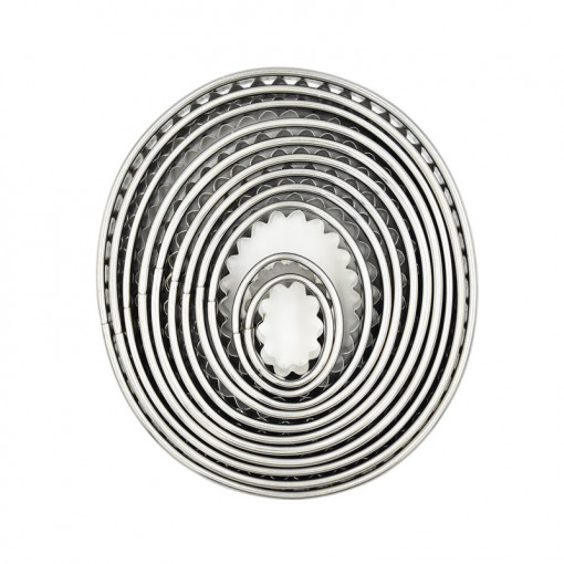Fésűs ovális - Rozsdamentes acél vágókések Ø 4 - 15 x H 2 cm, 12 db-os dobozban