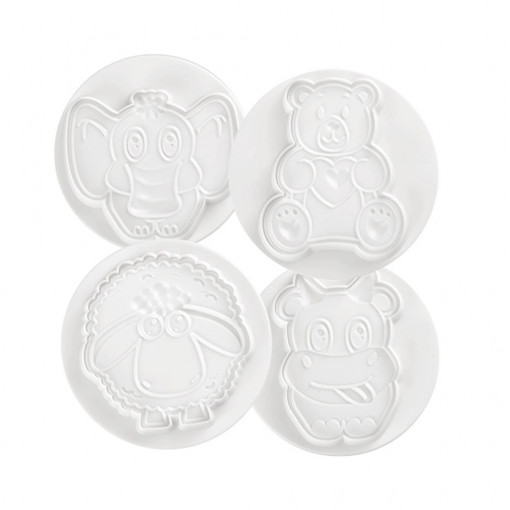 Funny Animals - Plastic Cutters with Extractor Ø 8 cm, Set 4 pcs
