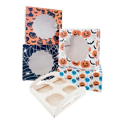Halloween desszertes dobozok 17,5 x 17,5 x H 8,5 cm, 24 db