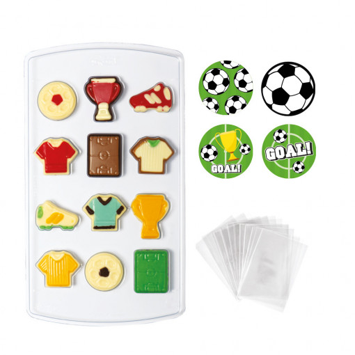 Praliné / csokoládé dekoráció, futball Ø 1,5 x H 2,6 cm - Műanyag formakészlet és csomagolási kiegészítők