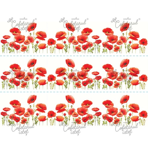 Printed Sugar Paste Flowers Model 10 - 3 Side Decorations Cake 6.5 x 28 cm, A4 - Confectioner Istet