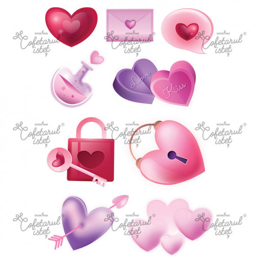 Printed Sugar Paste Valentine's Day Model 3, 9 Decorations Ø 6 - 8 cm, A4 - Confectioner Istet