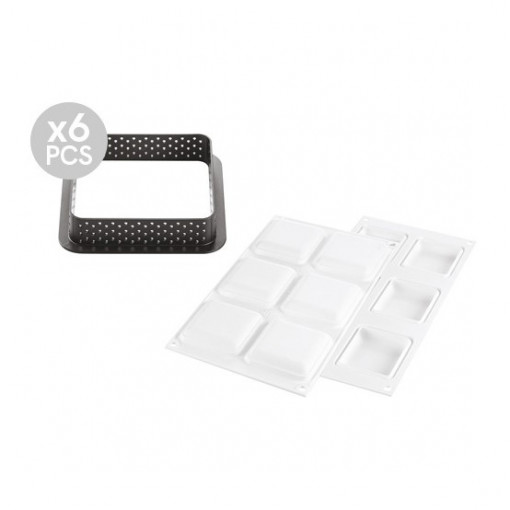 Set Tarte 8 x 8 cm, 6 Rame Microforate + Forma Silicon 6 cavitati