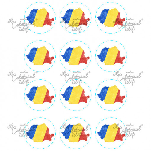Sugar Paste printed Decor National - Model 9, Romania 12 Decorations Ø 6 cm, A4 - Confectioner Istet - Img 1