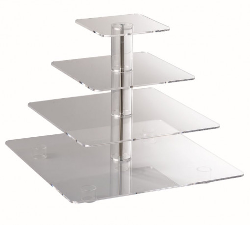 Suport Bufet 4 Etaje, Plexiglas Transparent, 49 x 49 x H 41 cm