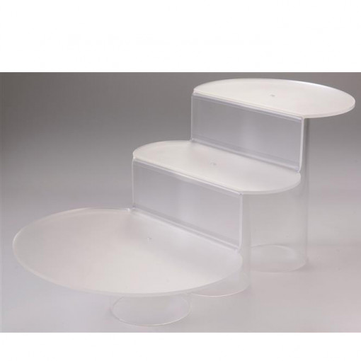 Suport Bufet Model Scara, 3 Etaje, Plexiglas Satinat/Transparent, 55.5 x 35 x H 27 cm