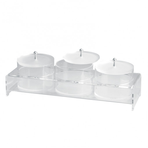 Suport cu 3 Cutii Multiuz Capac Detasabil, Plexiglas Transparent, 41.5 x 15 x H 11.5 cm