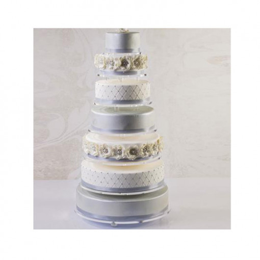 Suport Tort / Bufet, Model Infinity, Plexiglas Trasparent, 7 Platouri Rotunde