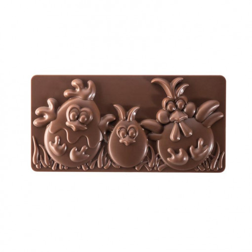 Tablete Ciocolata 15.4 x 7.2 x H 1.5 cm - Matrita Policarbonat Choco Bar Prieteni de Paste, 3 Cavitati, 100 g