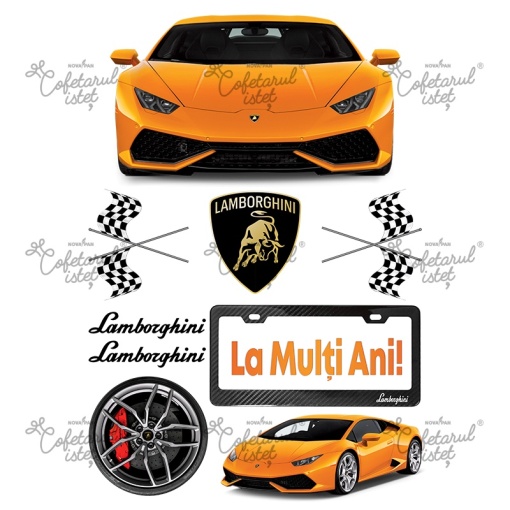 Захарна паста с печат за него, модел 14 Lamborghini, 9 декорации Ø 3,5 - 17 cm, A4 - Сладкарски изделия