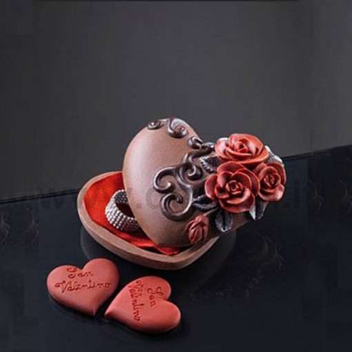 Силиконов калъп 3D Сърце с рози Кутия, 9,3 x 8 x H 3,6 cm