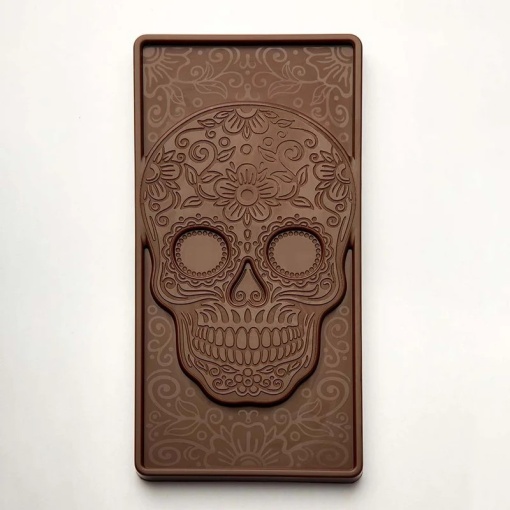 Шоколадови блокчета 15,4 x 7,7 x H 0,9 cm - Поликарбонатен калъп Череп, 3 кухини, 100 gr