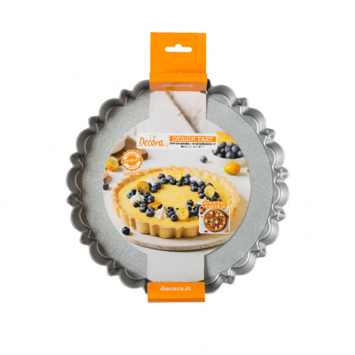 Cake Tray with Scalloped Edges and Removable Base, Ø 25 x H 3 cm, Non-stick Aluminium