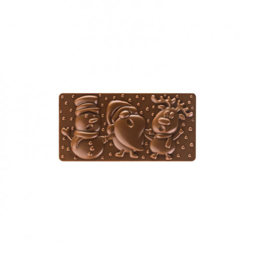 Csokoládétáblák 15,4 x 7,7 x H 1,3 cm - Polikarbonát forma Xmas Friends, 3 üreggel