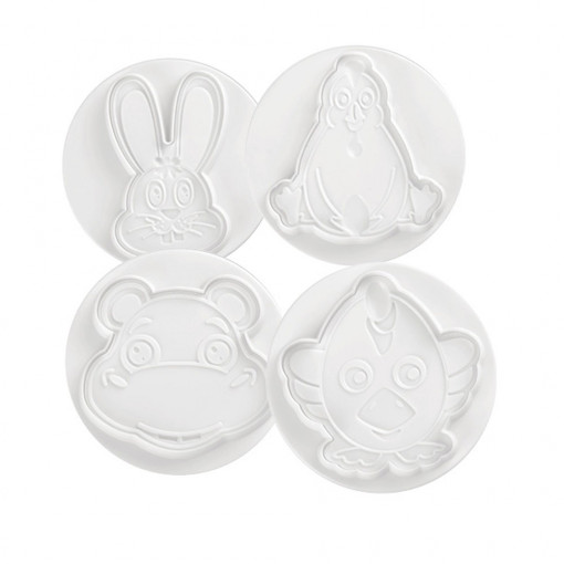 Funny Animals - Plastic Cutters with Extractor Ø 8 cm, Set 4 pcs