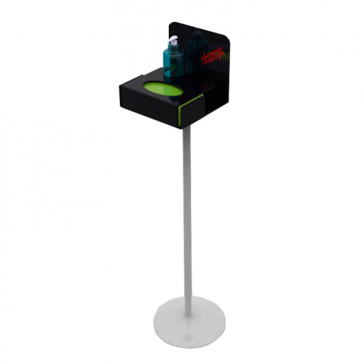 Glove Holder and Sanitising Bottle Ø 10.2 cm, Black Plexiglas, H126 cm
