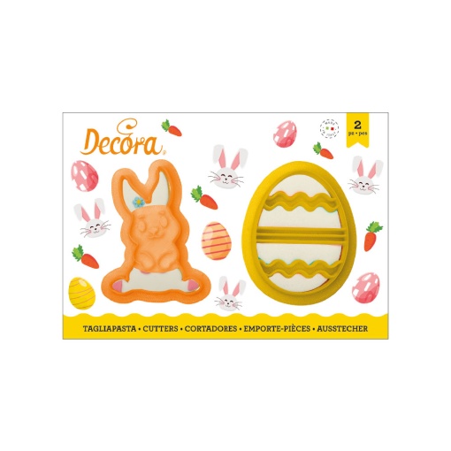 Plastic Bunny and Decorated Egg Cutters, R 9 and 7.5 x H 2.2 cm, 2 pcs