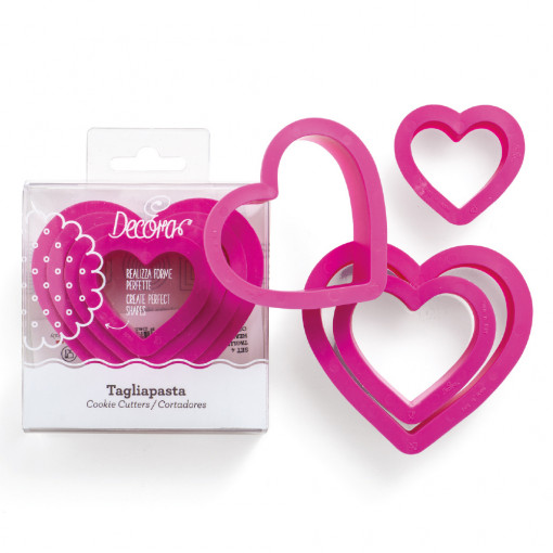 Plastic Heart Cutters, R 4 - 8 x H 2.2 cm, Set 4 pcs