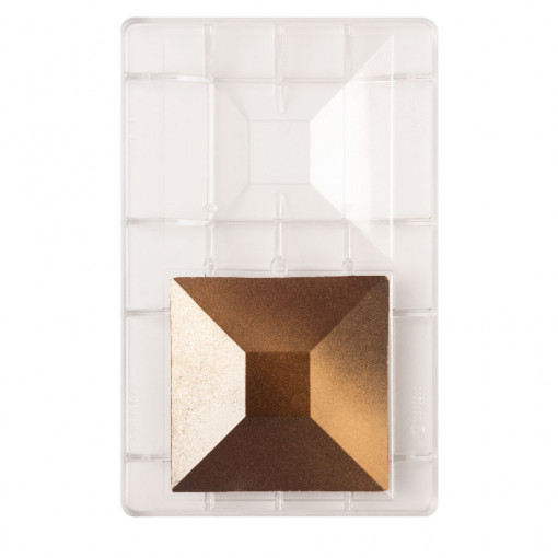 Polycarbonate Polycarbonate Chocolate Square Square Sliced Chocolate Mat 12.5 x 12.5 x H 2 cm, 2 Cavities, 27.5x17.5x17.5xH2.2cm