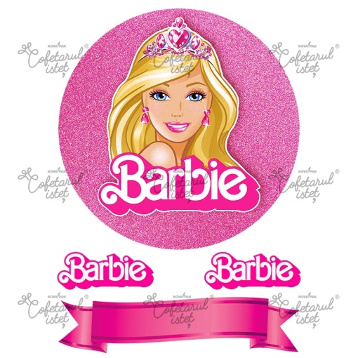 Printed Sugar Paste Barbie Model 4, Ø 20 cm and 3 Decorations 8 - 20 cm, A4 - Confectioner Istet