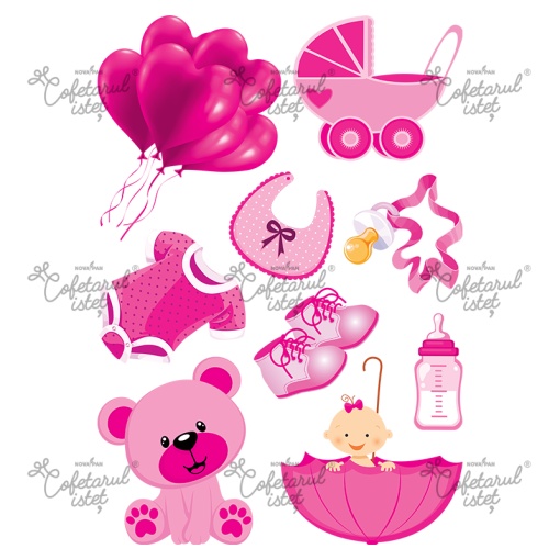 Printed Sugar Paste Bebe Baby Girl, 9 Decorations Ø 5.5 - 12.5 cm, A4 - Confectioner Istet