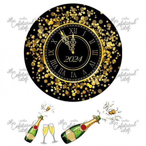 Printed Sugar Paste Celebrations - New Year Decor Model 6, Ø 20 cm and 2 Decorations, A4 - Confectioner Istet