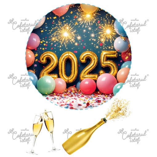 Printed Wafer Celebrations - New Year Decor Model 7, Ø 20 cm and 2 Decorations, A4 - Confectioner Istet