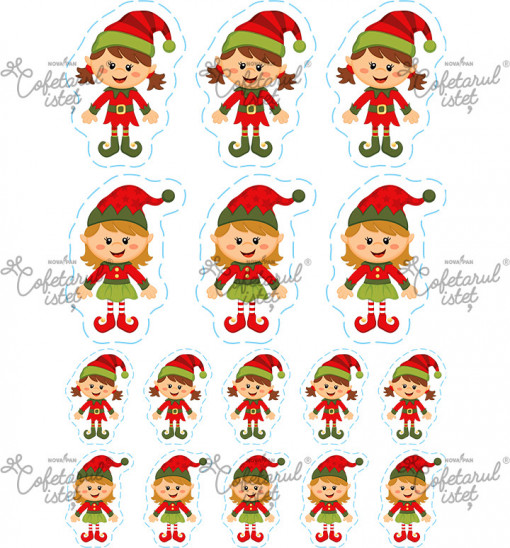 Printed wafer Christmas Model 6, Elf Face 18 decorations Ø 5 - 8.5 cm, A4 - Confectioner Istet