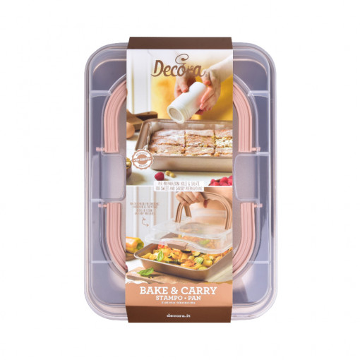 Rectangular Tray, Rectangular Cake Tray, 37 x 24.5 x 5 cm + Transp Lid, Non-Stick Metal
