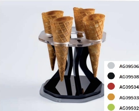 Rotating Serving Stand 4 Ice-Cream Cones, Frosted Plexiglas, Ø15.5xH14cm