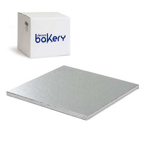 Set of 10 Silver Square Cake Plates, 45 x 45 x H 1.2 cm