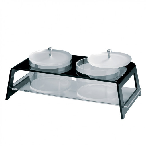 Suport cu 2 Cutii Multiuz Capac Detasabil, Plexiglas Negru/Transparent, 35.5 x 17.5 x H 12 cm