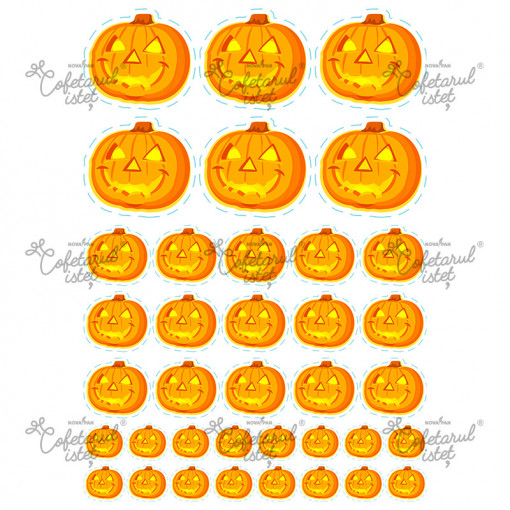 Vafa imprimata Halloween Model 3, Dovleac 37 Decoruri Ø 2 - 6 cm, A4 - Cofetarul Istet