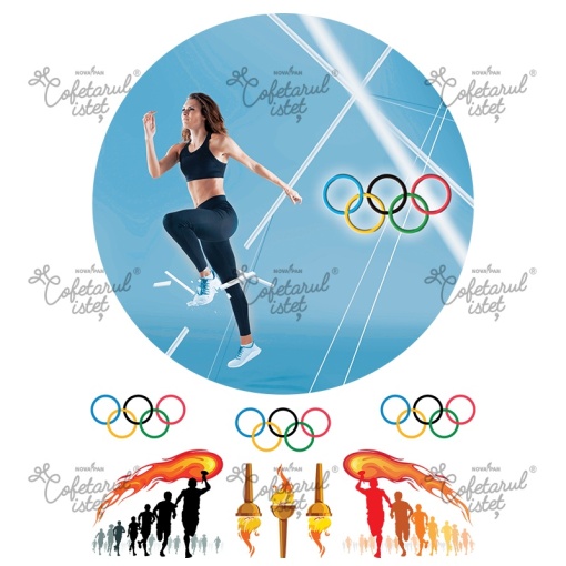 Вафла с печат Olympic Sports Model 1, Ø 20 cm и 8 декорации 5 - 7 cm cm, A4 - Confectioner Istet