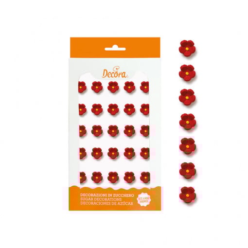 Захарен декор - Червени цветя R 1 cm, 30 броя