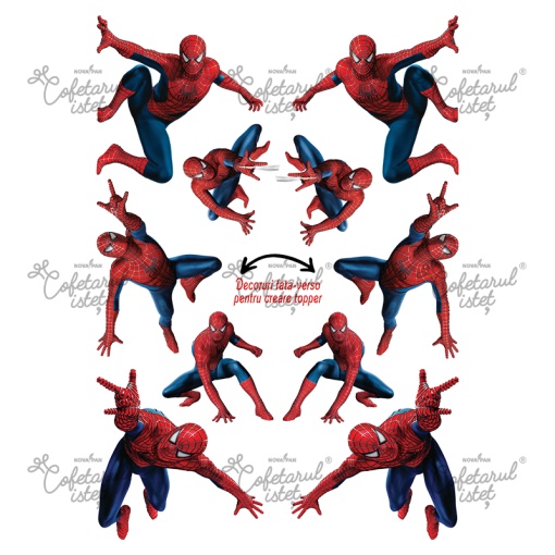 Захарна паста с печат SpiderMan Model 4, 10 декорации двустранен топер Ø 6 - 9 cm, A4 - Сладкарски изделия