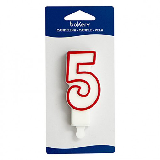 Свещ за торта с пластмасов държач, фигура 5, H 9 cm