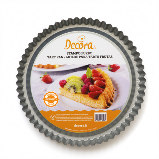 Cake Tray with Scalloped Edges and High Base, Ø 24 x H 3 cm, Non-stick Steel